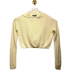 Nasty Gal Sweater High Neck Cropped Ribbed Texture | White/Cream | Sz S